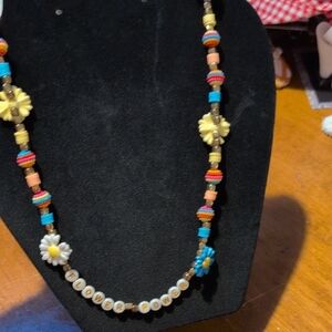 Colorful Beaded Bohemian Necklace with Turquoise and Coral Accents